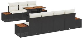 vidaXL Σετ Καναπών Κήπου 8 Τεμαχίων με Μαξιλάρια Μαύρο Πολυρατάν