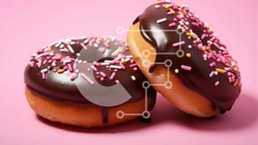 Σετ των 2 Intra Συλλεκτικό Ξύλινο Παζλ Plywood 4mm - Σοκολατένια ντόνατς με ψεκασμούς σε ροζ φόντο Σε Ξύλινο Κουτί - Διαστάσεις: 10x10 cm – 25 κομμάτια