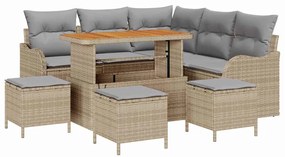 vidaXL Σετ Καναπέ Κήπου με μαξιλάρι 9 pcs Μπεζ συνθετικό ρατάν