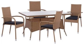 ΣΕΤ ΤΡΑΠΕΖΑΡΙΑΣ 5ΤΜΧ ΤΡΑΠ. 150Χ90 & ΠΟΛΥΘΡΟΝΕΣ WICKER RATTAN ΜΠΕΖ ΚΑΦΕ HM11713.02