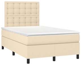 vidaXL Κρεβάτι Boxspring με Στρώμα &amp; LED Κρεμ 120x200 εκ. Υφασμάτινο