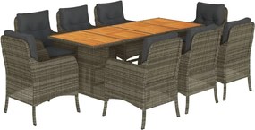 vidaXL Σετ Τραπεζαρίας Κήπου 9 τεμ. Γκρι Συνθ. Ρατάν με Μαξιλάρια