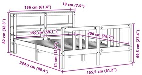 Πλαίσιο Κρεβατιού Κεφαλάρι 150x200 εκ Μασίφ Πεύκο - Καφέ