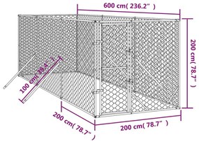 Κλουβί Σκύλου Εξωτερ. Χώρου Ασημί 2x6x2 μ. Γαλβανισμένο Ατσάλι - Ασήμι