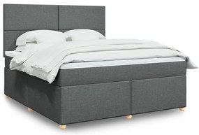 vidaXL Κρεβάτι Boxspring με Στρώμα Σκούρο Γκρι 180x200 εκ Υφασμάτιν