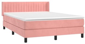 vidaXL Κρεβάτι Boxspring με Στρώμα Ροζ 140x200 εκ. Βελούδινο