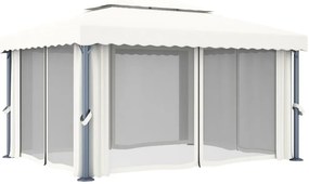 vidaXL Κιόσκι με Κουρτίνα και Φωτάκια LED Λευκό Κρεμ 4 x 3 μ.