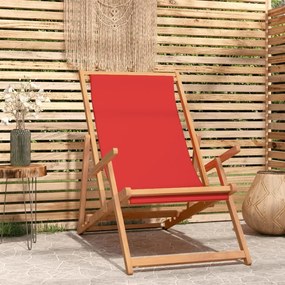 Καρέκλα Παραλίας Πτυσσόμενη Κόκκινη από Μασίφ Ξύλο Teak - Κόκκινο