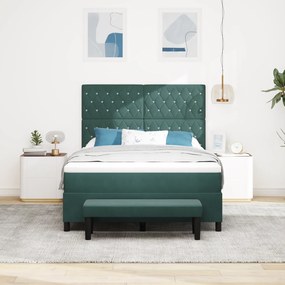 vidaXL Κρεβάτι Box Spring με Μαξιλάρι & Παγκάκι Σκούρο Πράσινο 160x200 εκ Βελούδο