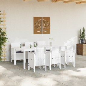 vidaXL Σετ 7 τεμαχίων τραπεζαρίας κήπου με μαξιλάρια Λευκό Πολυκαλύβρες