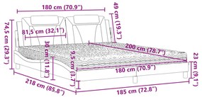 Κρεβάτι με Στρώμα Γκρι 180x200 εκ. Συνθετικό Δέρμα - Γκρι