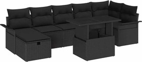 vidaXL Σετ Καναπέ Κήπου με μαξιλάρι 8 pcs Μαύρο Πολυ ράταν