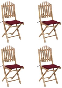 vidaXL Σετ Τραπεζαρίας Εξ. Χώρου Πτυσσόμενο 5 τεμ. Μπαμπού &amp; Μαξιλάρια