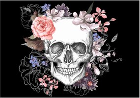 Αυτοκόλλητη φωτοταπετσαρία - Skull and Flowers - 147x105