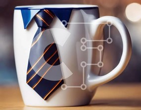 Intra Συλλεκτικό Ξύλινο Παζλ Plywood 4mm - Λευκή κούπα καφέ με πορτοκαλί και μπλε γραβάτα Σε Ξύλινο Κουτί - Διαστάσεις: 10x10 cm – 25 κομμάτια