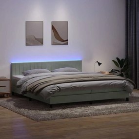 Box Spring κρεβάτι με στρώμα ανοιχτό γκρι 200x220 εκ. Βελούδινο - Γκρι