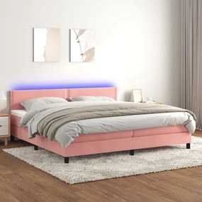 vidaXL Κρεβάτι Boxspring με Στρώμα &amp; LED Ροζ 200x200 εκ. Βελούδινο