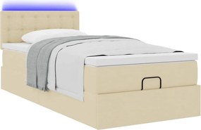 vidaXL Οθωμανικό κρεβάτι με στρώμα &amp; LEDs Cream 100x200 cm Ύφασμα