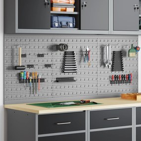 vidaXL Πεγκόρντ - 3 Πακέτα με 15 Αξεσουάρ, Γκρι, 50x60 εκ, Ατσάλι