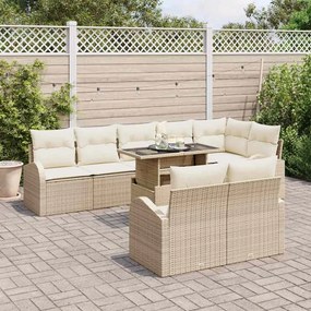 vidaXL Σετ Καναπέ Κήπου με μαξιλάρι 9 pcs Μπεζ Πολυ ράταν