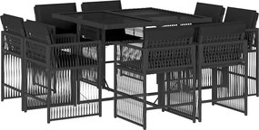 vidaXL Σετ Τραπεζαρίας Κήπου 9 τεμ Μαύρο από Συνθ. Ρατάν με Μαξιλάρια