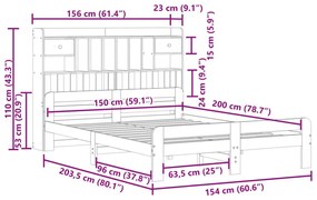 Κρεβάτι Βιβλιοθήκη Χωρίς Στρώμα 150x200 εκ Μασίφ Ξύλο Πεύκου - Καφέ