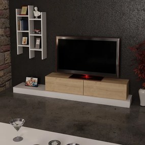 Έπιπλο τηλεόρασης Rumba pakoworld σε λευκή-oak απόχρωση 180x30x31εκ (1 τεμάχια)