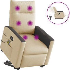 vidaXL Πολυθρόνα Μασάζ Ηλεκ. Ανακλινόμενη με Ανύψωση Κρεμ Υφασμάτινη