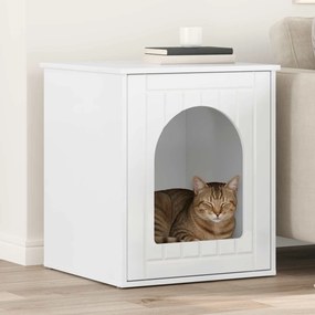 vidaXL Σπίτι Γάτας Λαμπερό Λευκό 53 x 52 x 62 εκ Επεξεργασμένο Ξύλο