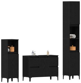 vidaXL Σετ Επίπλων Μπάνιου με συρτάρι 3 pcs Μαύρο 30 x 30 x 180 cm