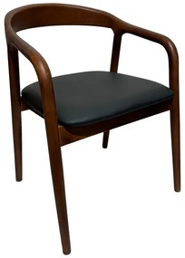 Πολυθρόνα Hogie pakoworld rubberwood σε καφέ απόχρωση με μαύρο pu μαξιλάρι 61x60x76εκ