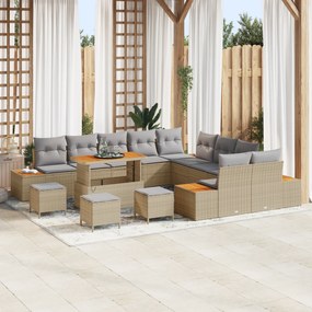 vidaXL Σετ Καναπέ Κήπου 14 Τεμαχίων με Μαξιλάρια Μπεζ Συνθετικού Ρατάν