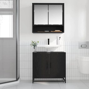 vidaXL Σετ Επίπλων Μπάνιου με ράφι 2 pcs Μαύρη Οξυά Επεξεργασμένο ξύλο