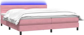 vidaXL Κρεβάτι Boxspring με Στρώμα &amp; LED Ροζ 180x210 εκ. Βελούδινο