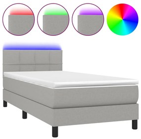 vidaXL Κρεβάτι Boxspring με Στρώμα & LED Αν.Γκρι 90x200 εκ. Υφασμάτινο