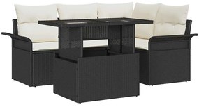 vidaXL 5 Τεμαχίων Σετ Καναπέ Κήπου με Μαξιλάρια Μαύρο Πολυ-Ράφιν