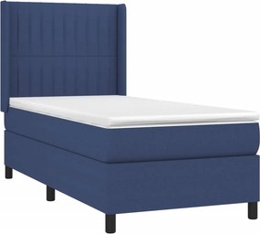 vidaXL Κρεβάτι Boxspring με Στρώμα Μπλε 90x190 εκ.Υφασμάτινο