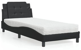 Κρεβάτι με Στρώμα Μαύρο 90x190 εκ. από Συνθετικό Δέρμα