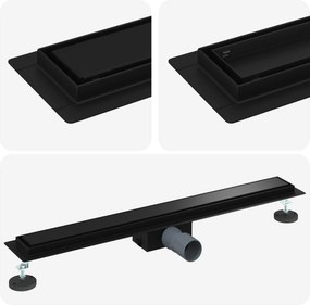 vidaXL 2 σε 1 εκροή ντους Μαύρο 70 cm Ανοξείδωτο Ατσάλι 304