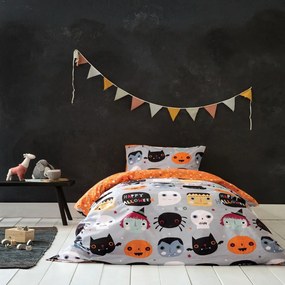 Παπλωματοθήκη Παιδική Happy Halloween (Σετ 2τμχ) Grey-Multi Nima Single 160x240cm 100% Βαμβάκι