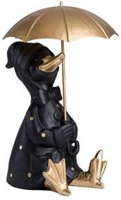 Διακοσμητική Πάπια Με Ομπρέλα BAF118 17x18,5x26cm Black-Gold Espiel Polyresin