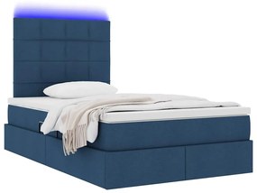 vidaXL LED Κρεβάτι αποθήκευσης με στρώμα Μπλε 120 x 200 cm Ύφασμα
