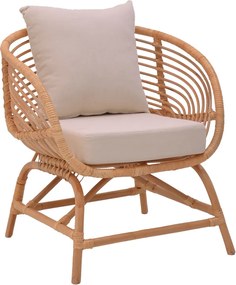 Πολυθρόνα Caxen pakoworld φυσικό rattan-λευκό μαξιλάρι 72x63x75εκ