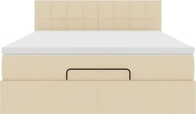 vidaXL Οθωμανικό κρεβάτι με στρώμα Cream 140x190cm ύφασμα
