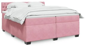 vidaXL Κρεβάτι Boxspring με Στρώμα Ροζ 200x200 εκ. Βελούδινο