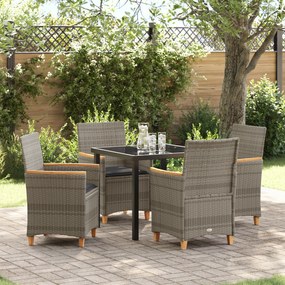 vidaXL Set Εξωτερικών Καταναλωτικών Επίπλων 5 Τεμαχίων με Μαξιλάρια Γκρι Πολυ Ράταν