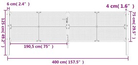 vidaXL Πύλη Κήπου Ανθρακί 400 x 125 εκ. Ατσάλινη