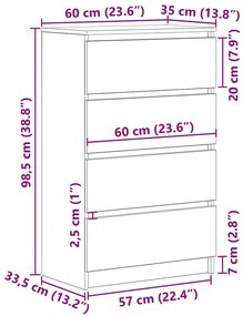 Sideboard Παλιό ξύλο 60x35x98,5 cm Ξύλο μηχανής - Καφέ