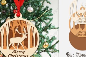 Σετ των 3 Intra απο ξύλο plywood 3mm-4mm πάχος Χριστουγεννιάτικα στολίδια Δίασταση 8x8 cm INTRAFABR-107912638