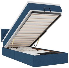 vidaXL Οθωμανικό κρεβάτι με στρώμα &amp; LEDs Μπλε 90x190cm ύφασμα